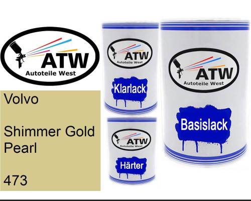 Volvo, Shimmer Gold Pearl, 473: 500ml Lackdose + 500ml Klarlack + 250ml Härter - Set, von ATW Autoteile West.